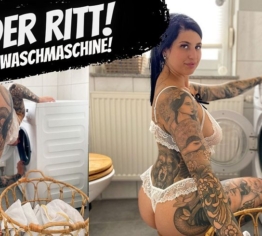 Notgeile Hausfrau reitet XXL Schwanz auf der Waschmaschine